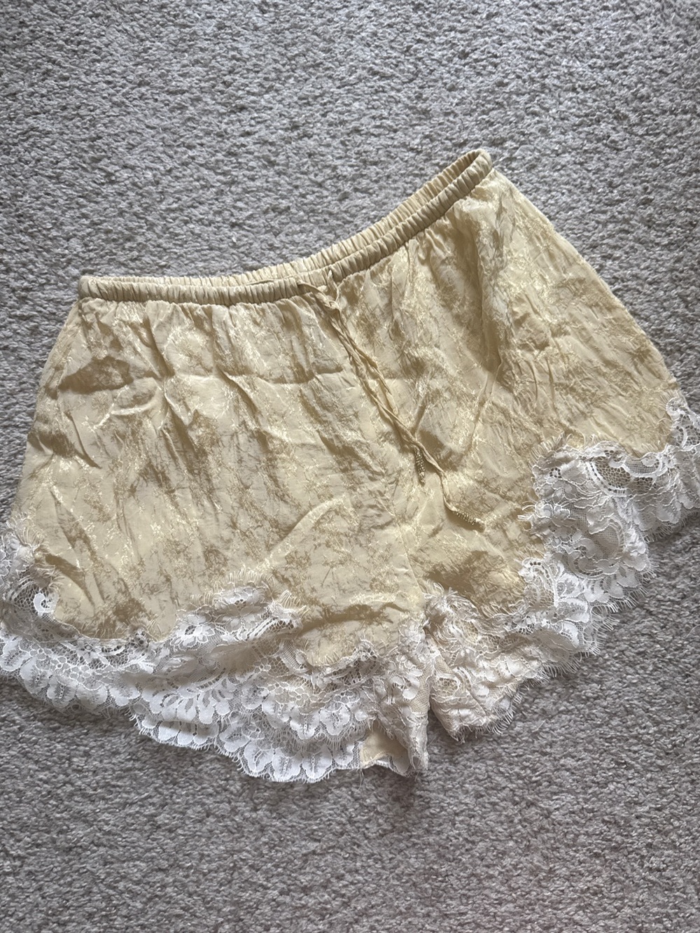 Zara Cream Lace-Trim Satin Shorts